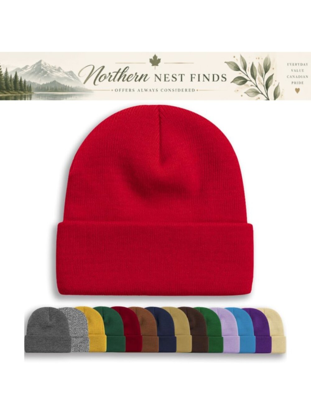 Unisex Knit Beanie 100% Acrylic Cuffed Winter Skull Cap Warm Ski Hat